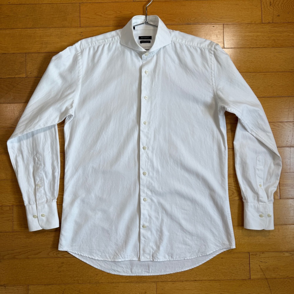 SUITSUPPLY Size 39 / 15.5‎ Herringbone Cotton Two Ply Spread Collar White
